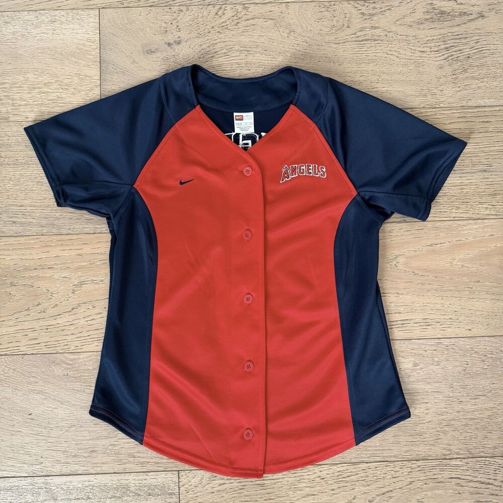 Nike Anaheim Angels Youth Medium 8-10 Button Up Baseball Jersey Stitched MLB